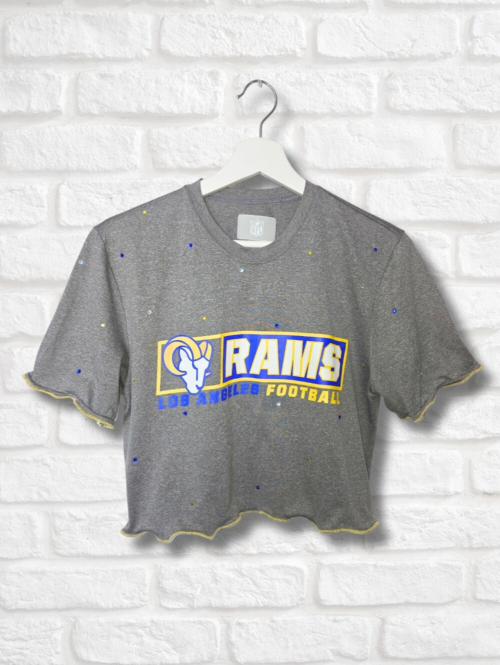 Los Angeles Rams Ruffle Crop Top W/ Rhinestones